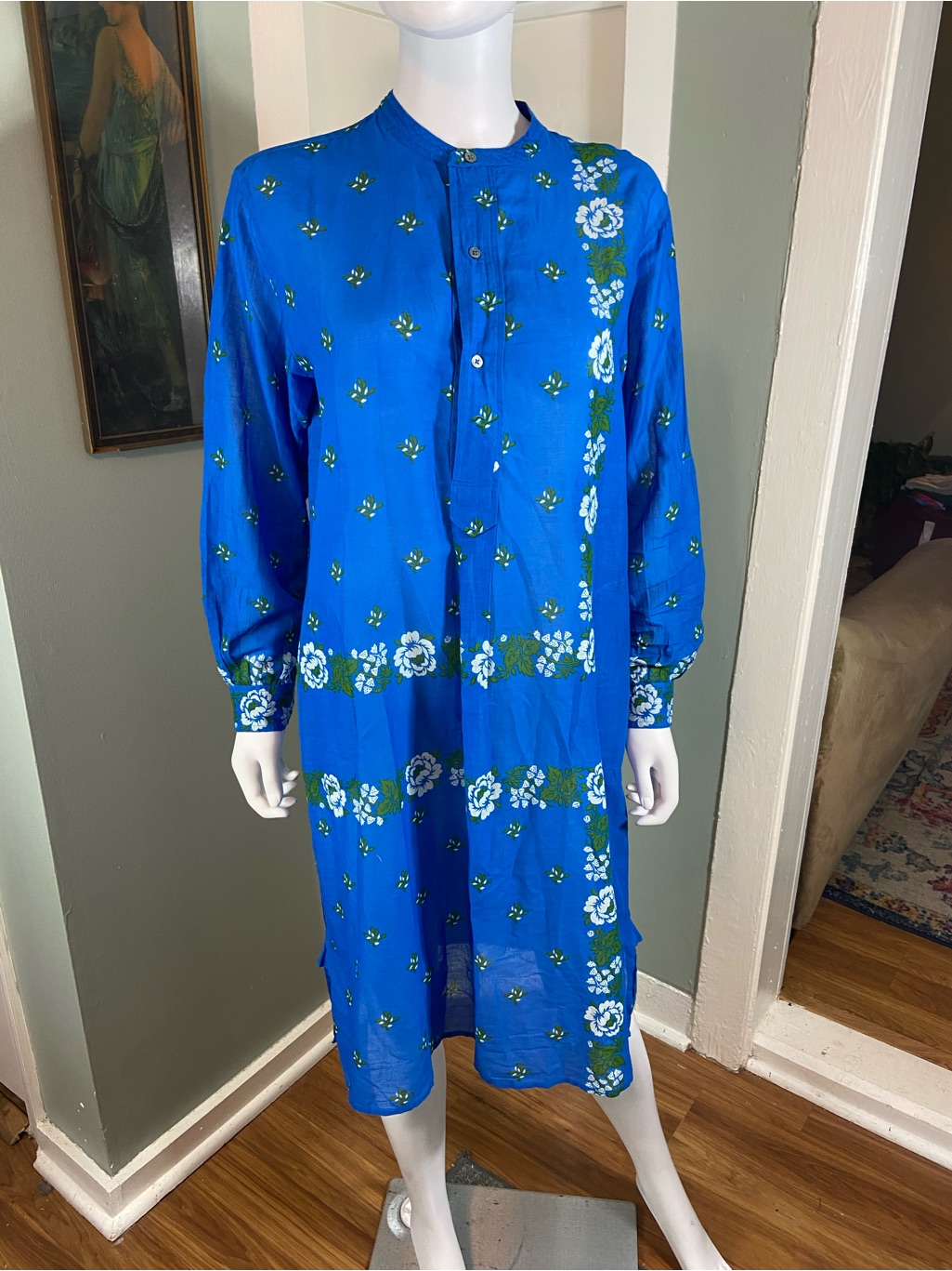 Nwt Moismont Robe Martine 736 Patchwork Blue Worker Floral Midi Shirt Dress S